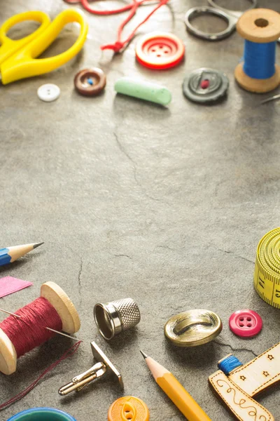 Sewing tools and accessories on table — Stock Photo, Image