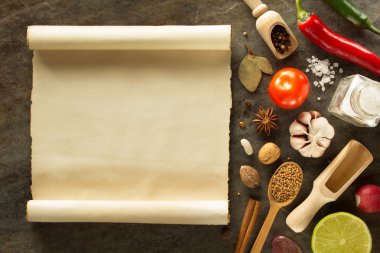 otlar ve baharatlar masada 