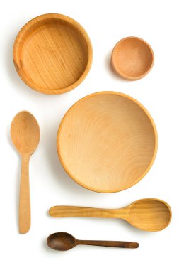 beyaz izole Ahşap mutfak eşyaları 