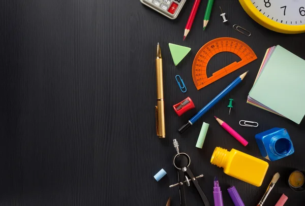 School supplies on wood — Stock Photo, Image