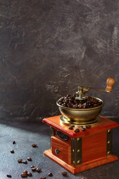 Vecchio Macinino Caffè Vintage Fagioli Tavola Sfondo Texture — Foto Stock