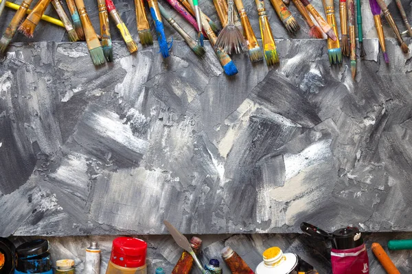 Pantbrush Brushes Painted Background Texture Paints Set Abstract Table Surface — Fotografia de Stock