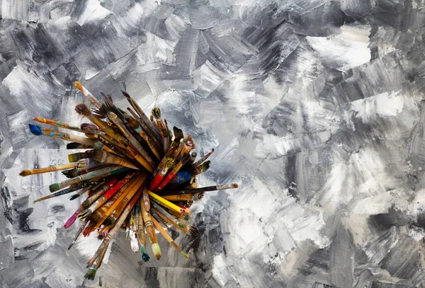 Pantbrush Brushes Basket Holder Painted Background Texture Paints Set Abstract — Foto de Stock