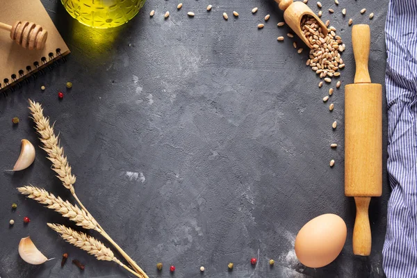 Ingredientes Panadería Para Hornear Pan Casero Mesa Receta Alimentos Vista — Foto de Stock