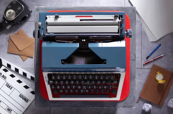 Máquina Escribir Vintage Mesa Relajarse Diseño Concepto Creativo Película Guionista —  Fotos de Stock