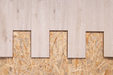 Ahşap arka plan dokusunda lamba döşeme. Ahşap kaplama zemin ve kopya alanı ile yonga arkaplan