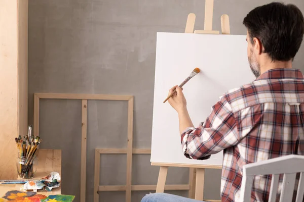 Artista Masculino Trabajando Pintura Hombre Artista Pintor Estudio Creativo Como — Foto de Stock
