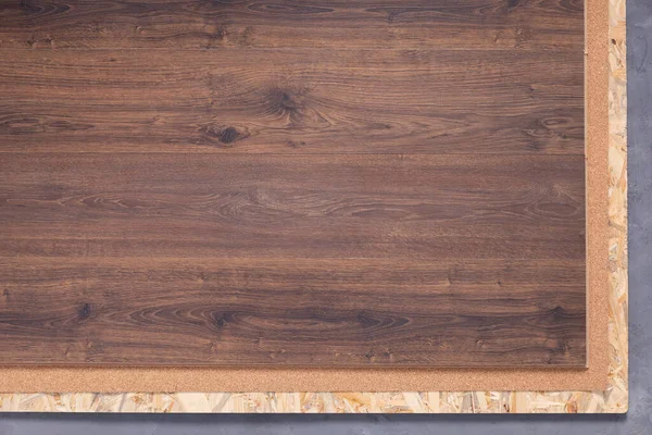 木のオーブの背景のテクスチャにラミネート床 コピースペースと木製のラミネートフロアとチップボードの背景 — ストック写真