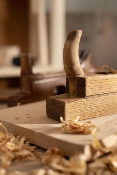 Woodworking Tools Wooden Table Wood Working Joiner Tool Still Life — Stock Photo, Image