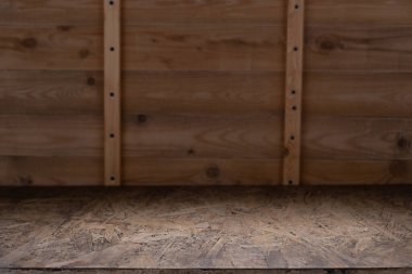 Tahta devekuşu masa üstü arka plan dokusu. Kopya alanı olan ahşap masa üstü görünümü. Tahta yüzeyi