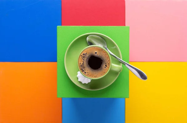 Чашка Кофе Ложка Красочной Абстрактной Текстурой Фона Кофе Брейк — стоковое фото