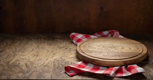 Pizza Cutting Board Homemade Bread Cooking Baking Table Empty Pizza — Stock Photo, Image