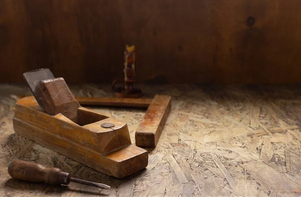 Houtbewerkingsgereedschappen Houten Tafel Hout Vliegtuig Jointer Timmerman Gereedschap Joiner Gereedschap — Stockfoto