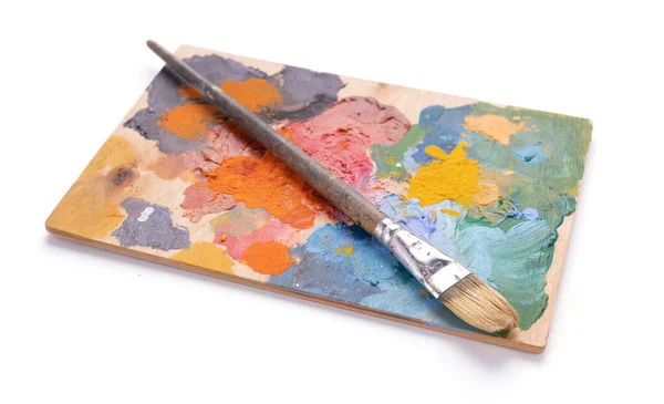 Pinsel Und Palette Für Kunstmalerei Isoliert Auf Weißem Hintergrund Pinsel — Stockfoto