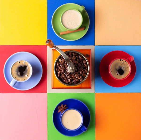 Чашка Кофе Молоть Красочной Абстрактной Текстуре Фона Кофе Брейк — стоковое фото