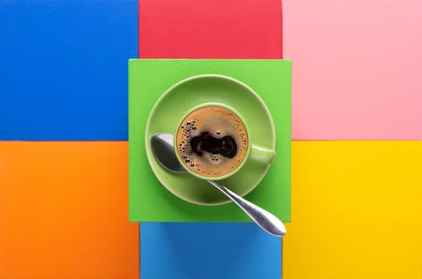 Чашка Кофе Ложка Красочной Абстрактной Текстурой Фона Концепция Перерыва Кофе — стоковое фото