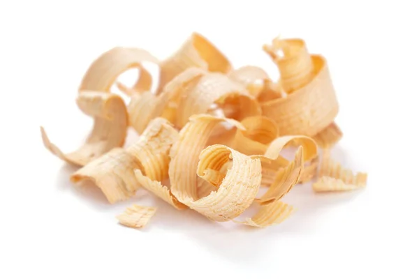 Wood Shavings Isolated White Background Wooden Shaving White — Stock Photo, Image