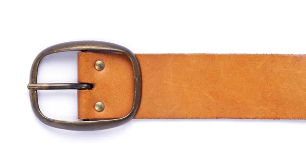 Leather Belt Isolated White Background Old Shabby Belt Buckle — Stock Photo, Image