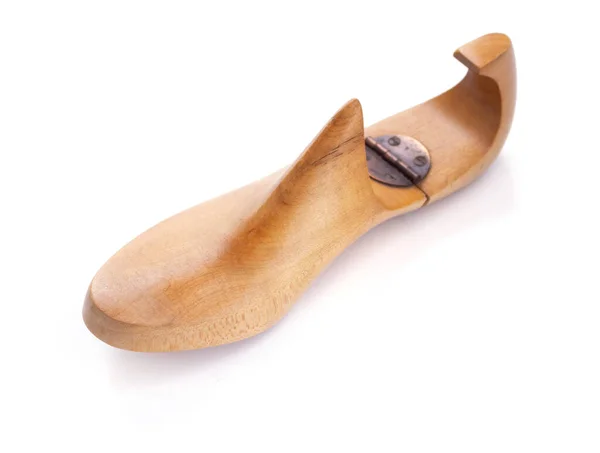 Madeira Dura Sapatos Isolados Fundo Branco Madeira Última Para Sapateiro — Fotografia de Stock