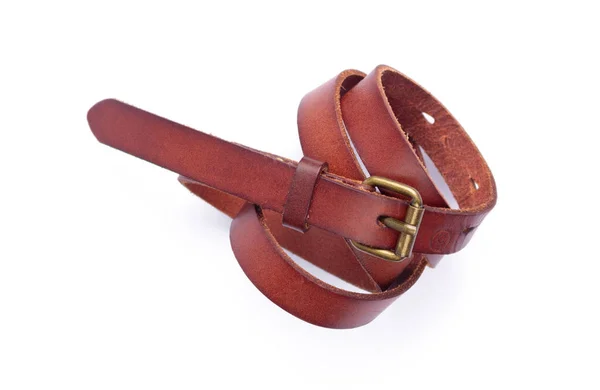 Cinturón Cuero Aislado Sobre Fondo Blanco Cinturón Viejo Con Hebilla — Foto de Stock