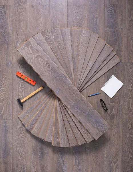 Wood Laminate Floor Tools Background Texture Wooden Laminate Floor Tool — Stock Photo, Image