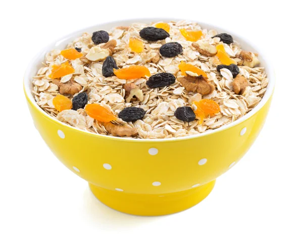 Bowl of cereals muesli on white — Stock Photo, Image