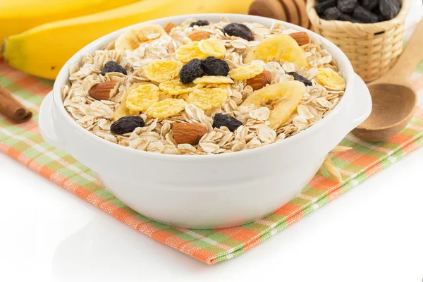 Bowl of cereals muesli on white — Stock Photo, Image