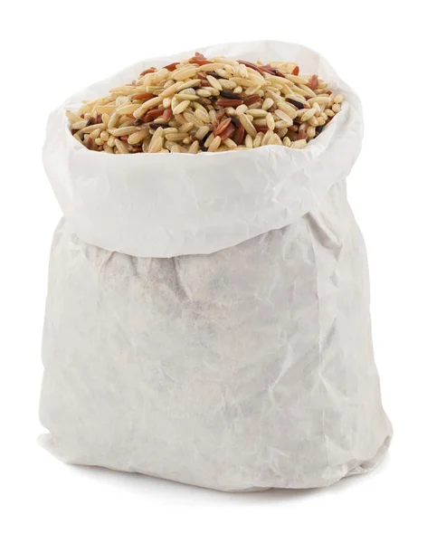 Rijst in papieren zak — Stockfoto