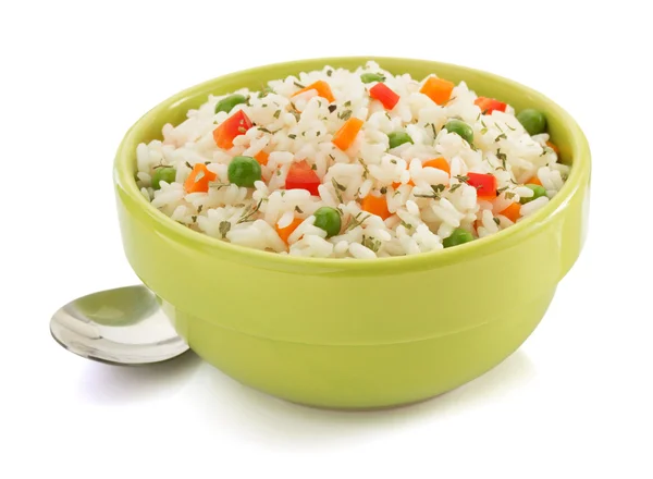 Bowl full of rice on white — Stock Photo, Image