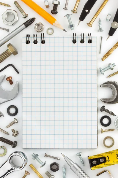 Notebook and hardware tools — Stock Photo, Image