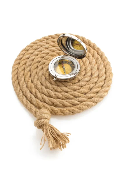 Compass and ship rope — Stock Photo, Image