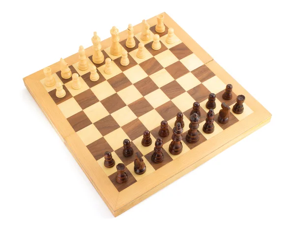 Chess figures on board at white  background — Stock Photo, Image