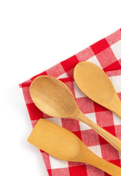Wooden kitchen tools at cloth — Stock Photo, Image