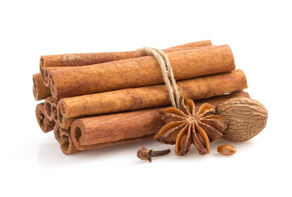 Cinnamon sticks, anise star and spices — Stock Photo, Image