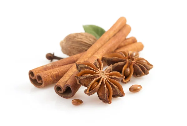 Cinnamon sticks, anise star and spices — Stock Photo, Image