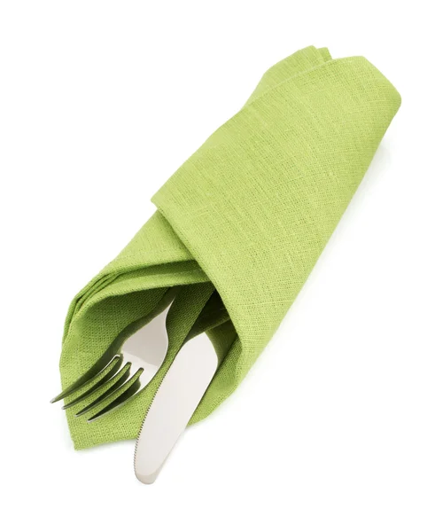 Knife and fork at napkin — Stock Photo, Image
