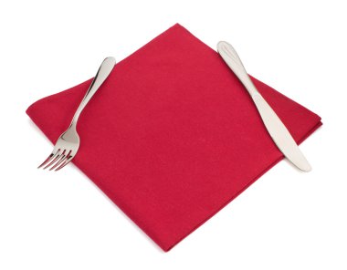 bıçak ve çatal beyaz peçeteye 