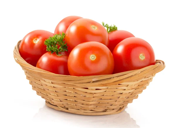 Red tomatoes basket — Stock Photo, Image