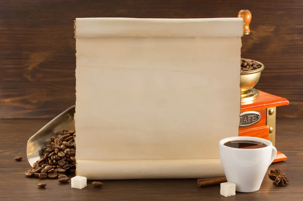 Καφέ και περγαμηνή χαρτί — Φωτογραφία Αρχείου