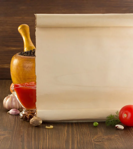 Condimente alimentare și hârtie veche — Fotografie, imagine de stoc