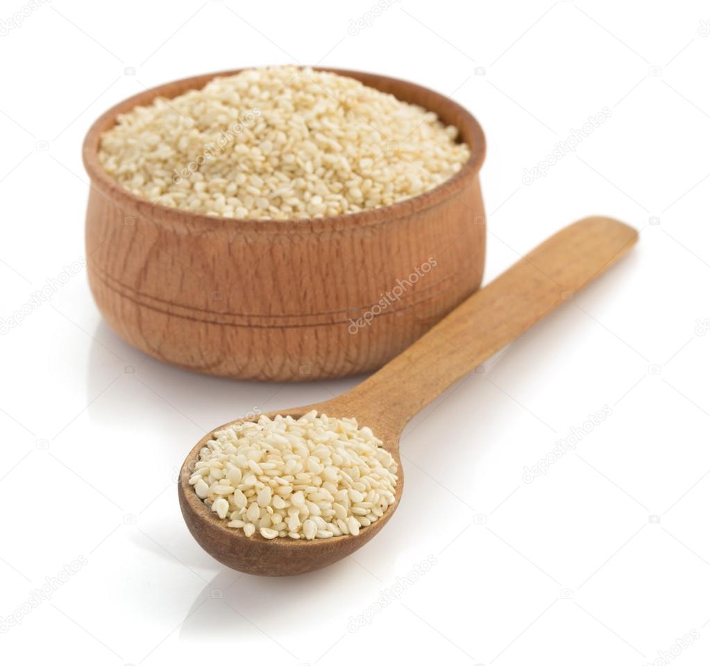 Sesame seeds on white