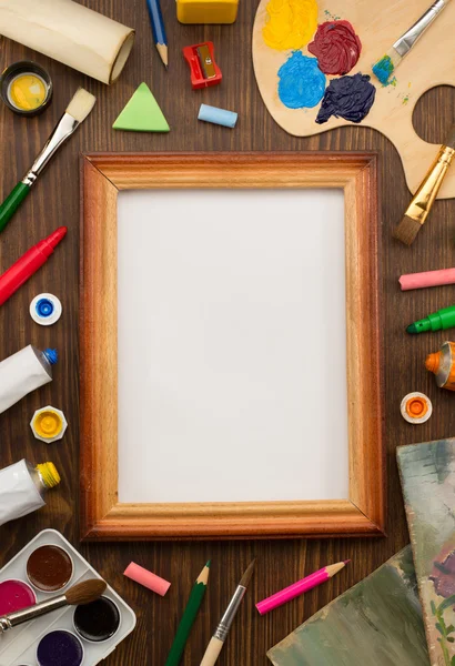 Material para tintas, molduras e escovas — Fotografia de Stock