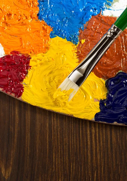 Pintura a óleo e escova — Fotografia de Stock