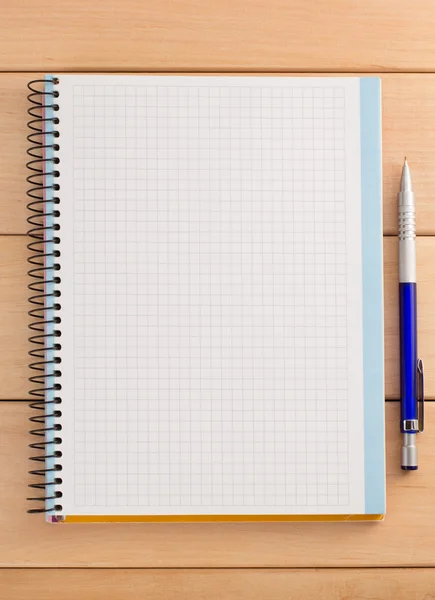 Kariertes Notizbuch mit Stift — Stockfoto