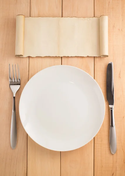 Plaque, couteau et fourchette — Photo