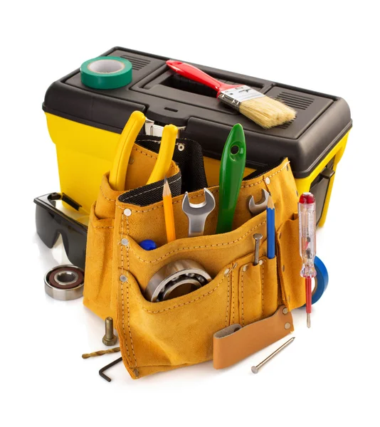 Herramientas, caja de herramientas e instrumentos en la correa —  Fotos de Stock