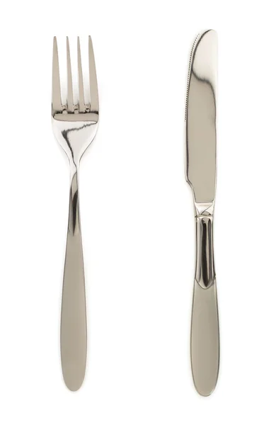 Nůž a vidlička izolované na bílém — Stock fotografie