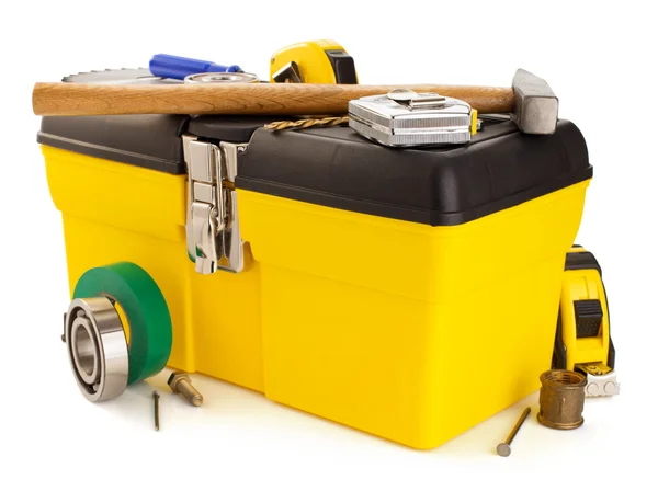 Middelen en instrumenten met toolbox — Stockfoto