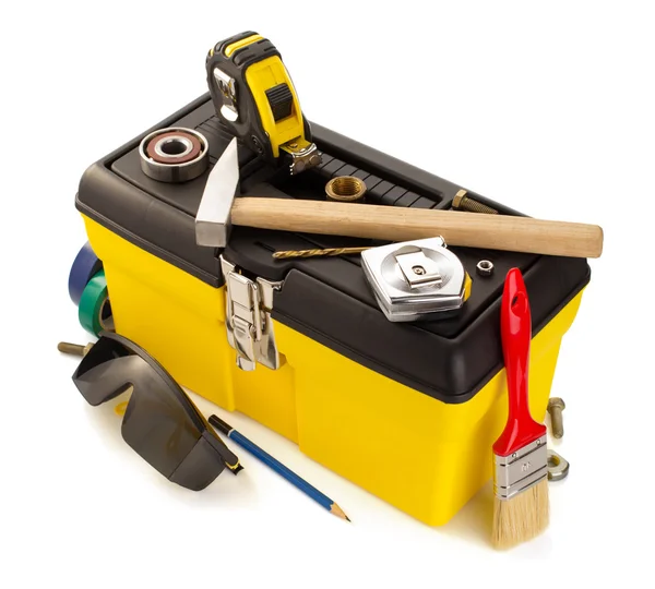 Tools and instruments with toolbox — Stock Photo, Image