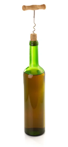 Corkscrew and wine bottle — Stock Photo, Image